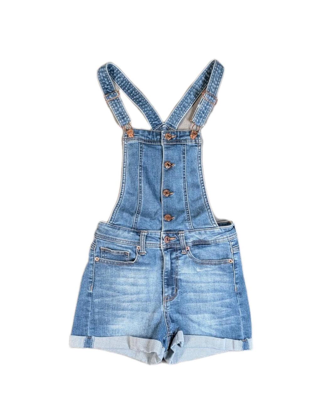 Guess Womens 26 Blue Denim Short Overalls Bib Romper Stretch Casual Summer